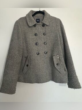 Gap Grey Wool Blend Double-Breasted Peacoat Jacket | Size L | Quilted Lining